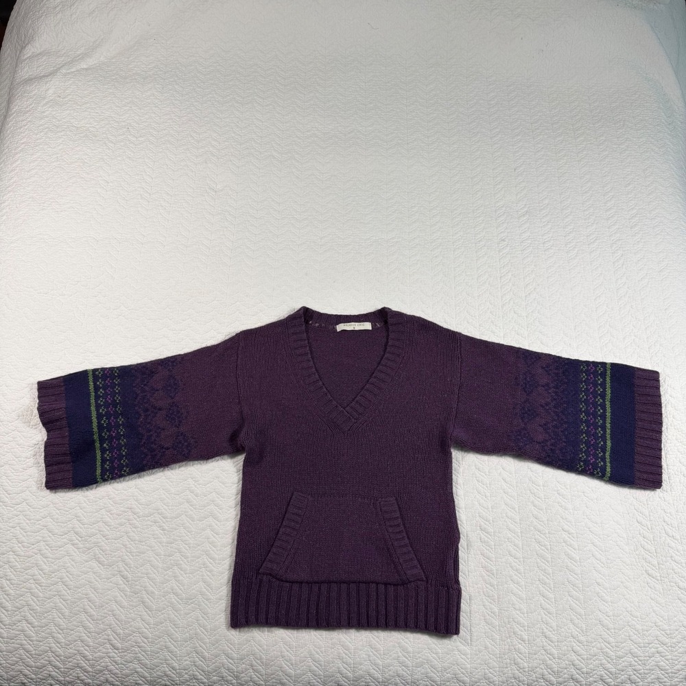Melrose Chic Purple V Neck Fair Isle Knit Sweater Size M Lambs‎ Wool Blend GUC